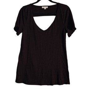 Socialite Black V-Neck Short Sleeve Womens T-Shirt Small Modal Cotton Blend